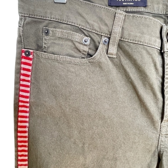 J. Crew Toothpick Olive Green Five Pocket Jeans Red/White Side Stripes Size 30 - Picture 8 of 12